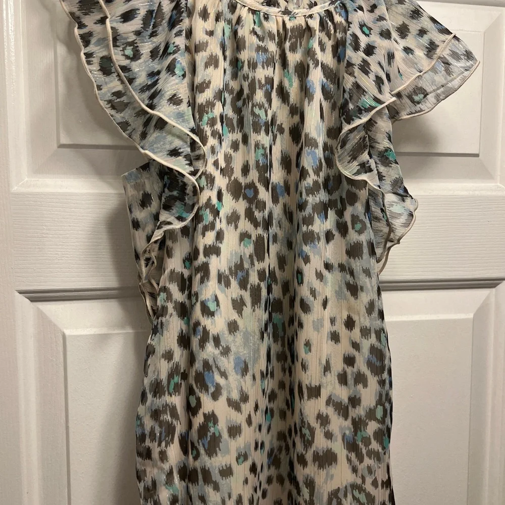 Shimmer Animal Print Ruffle Shell - Picture 3 of 5